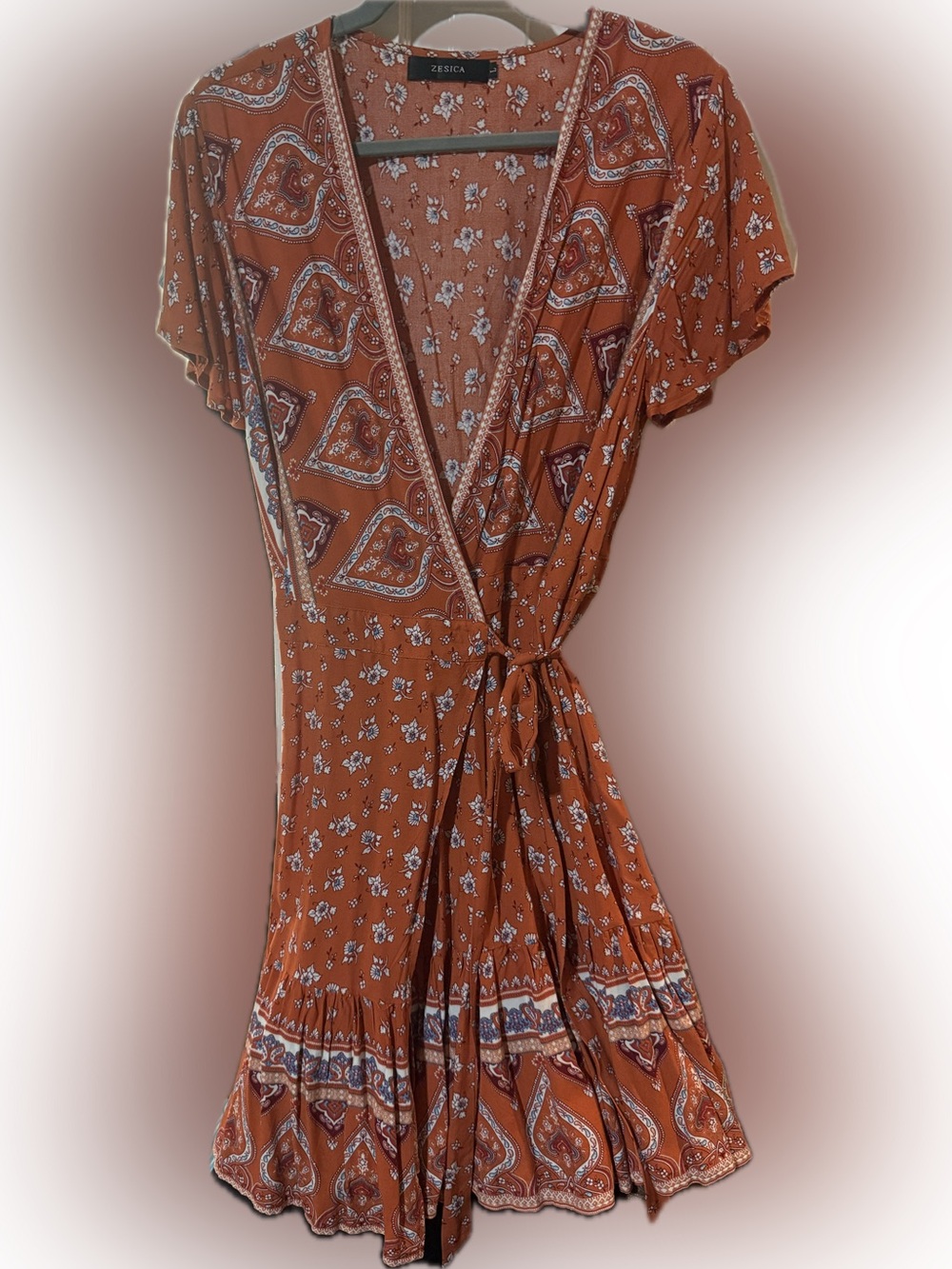 Rust Floral Wrap Midi Dress - Women